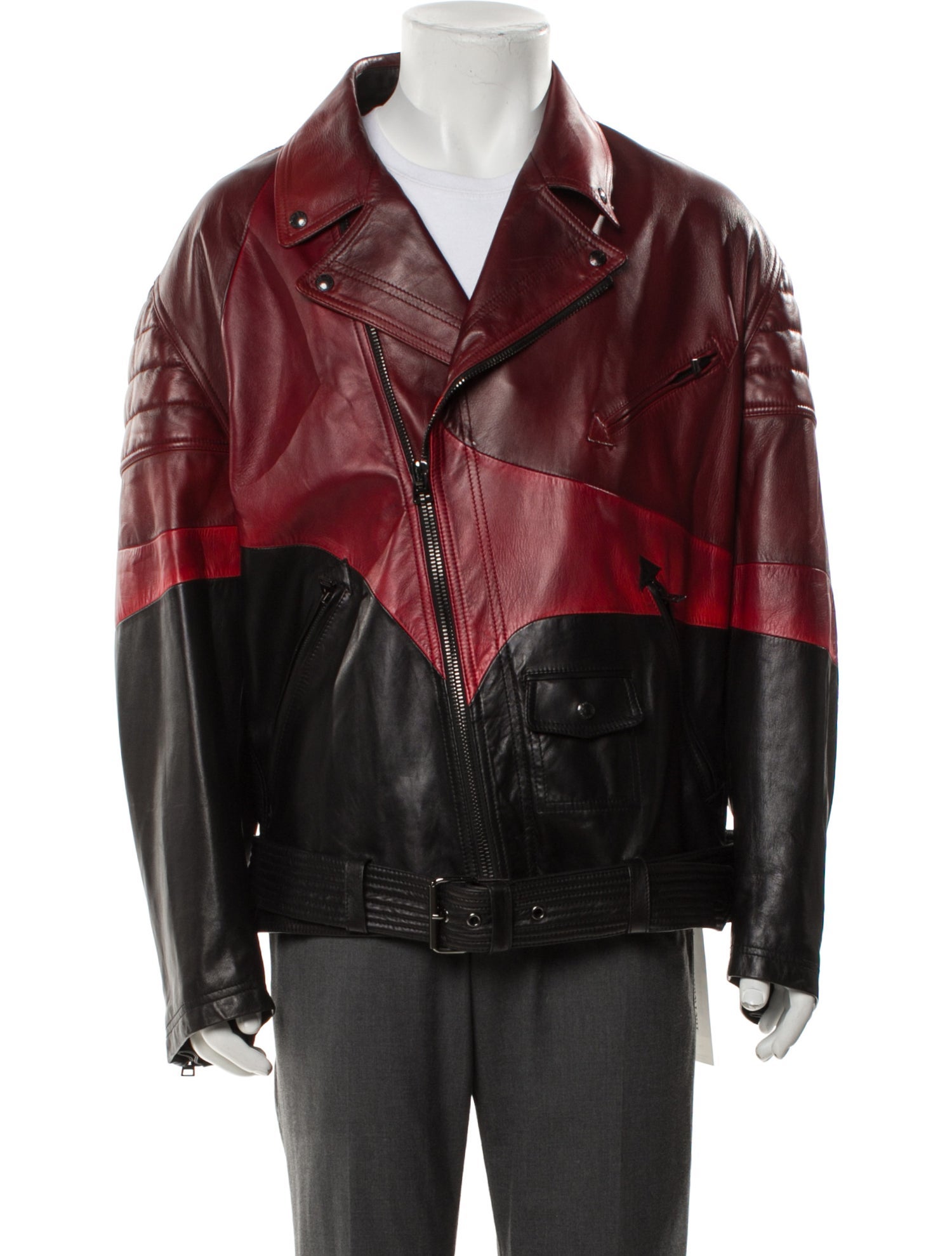 Tom Ford Lamb Leather Colorblock Pattern Moto Jacket