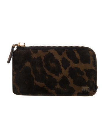 Pre-owned Tom Ford Calf Leather Animal Print Coin Pouch W/ Tags In Multi