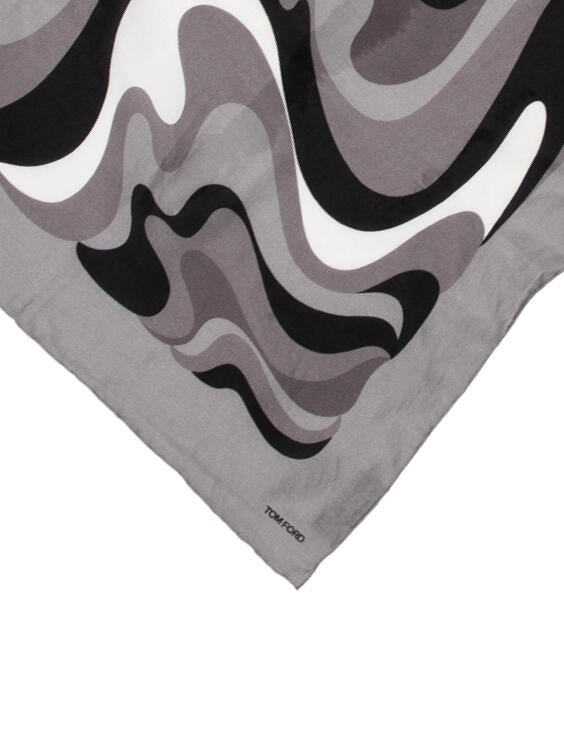 Tom Ford Satin Grey Pattern Print Handkerchief