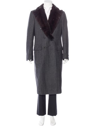Tom Ford Mink Fur-Trimmed Herringbone Wool Overcoat