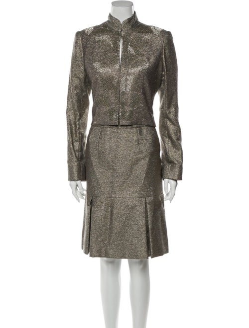 Tomasz Starzewski Beaded Accents Skirt Suit Gold