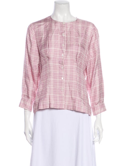 Brock Collection Silk Plaid Print Button-Up Top Pu