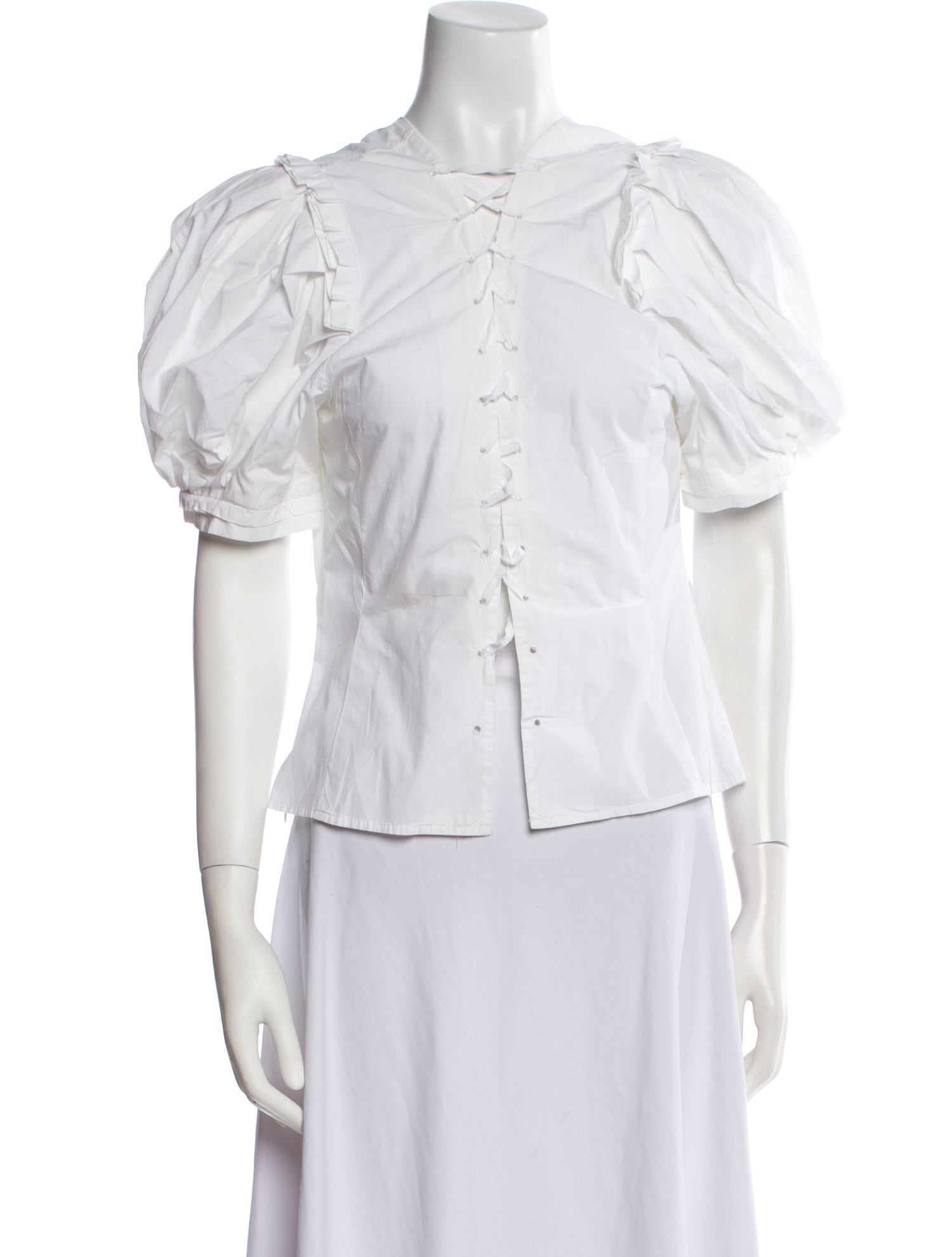 Brock Collection Mock Neck Short Sleeve Button-Up Top