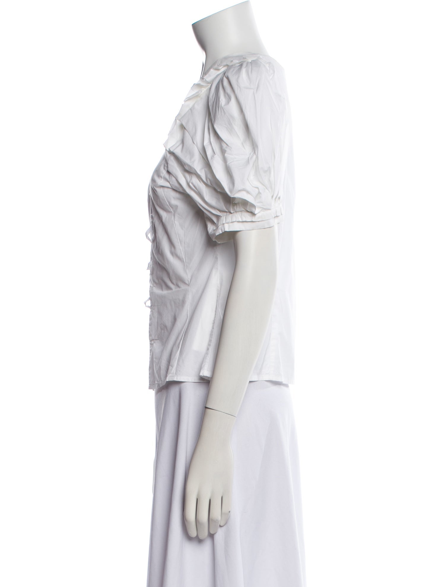 Brock Collection Mock Neck Short Sleeve Button-Up Top