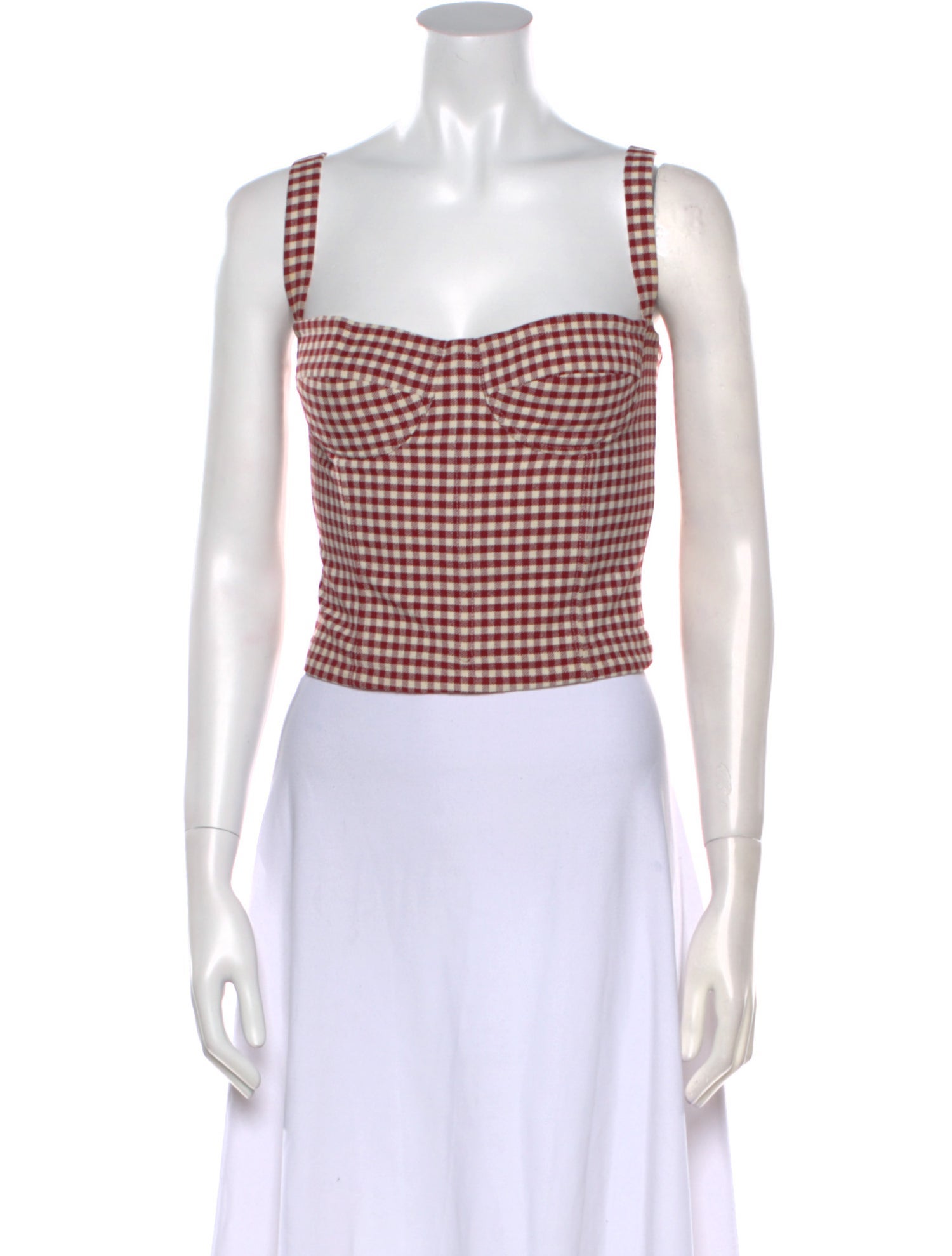 Brock Collection Plaid Print Square Neckline Crop Top