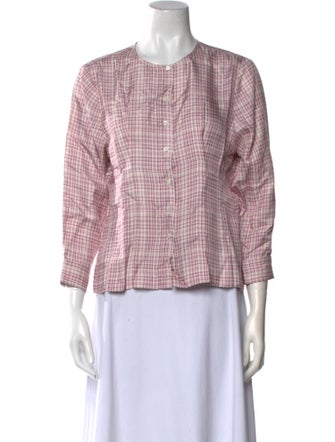 Brock Collection Silk Plaid Print Button-Up Top