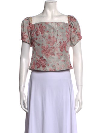 Brock Collection Floral Print Square Neckline Crop Top