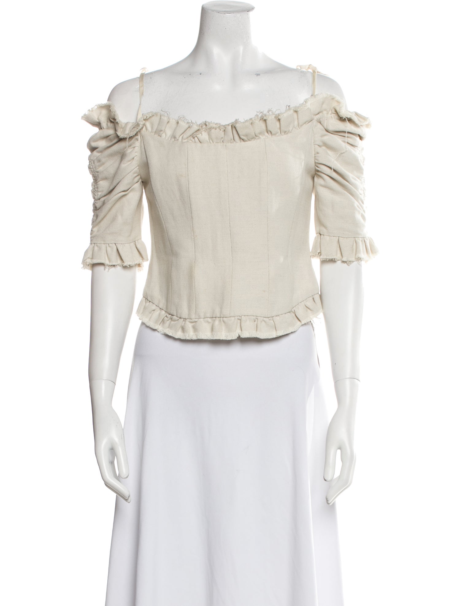 Brock Collection Linen Off-The-Shoulder Crop Top