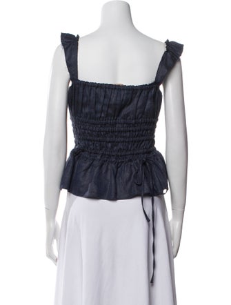 Brock Collection Linen Square Neckline Crop Top