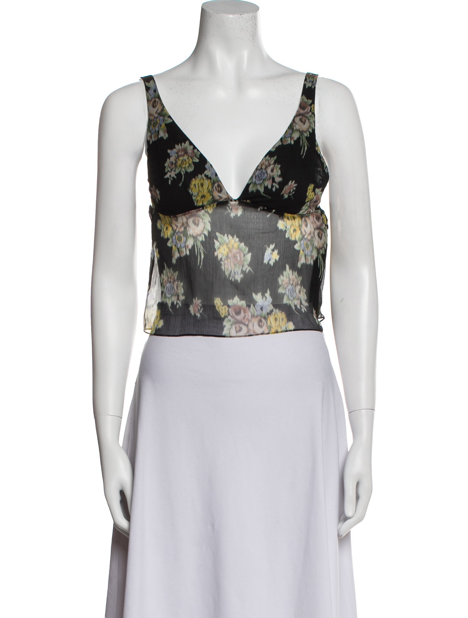Brock Collection Silk Floral Print Crop Top