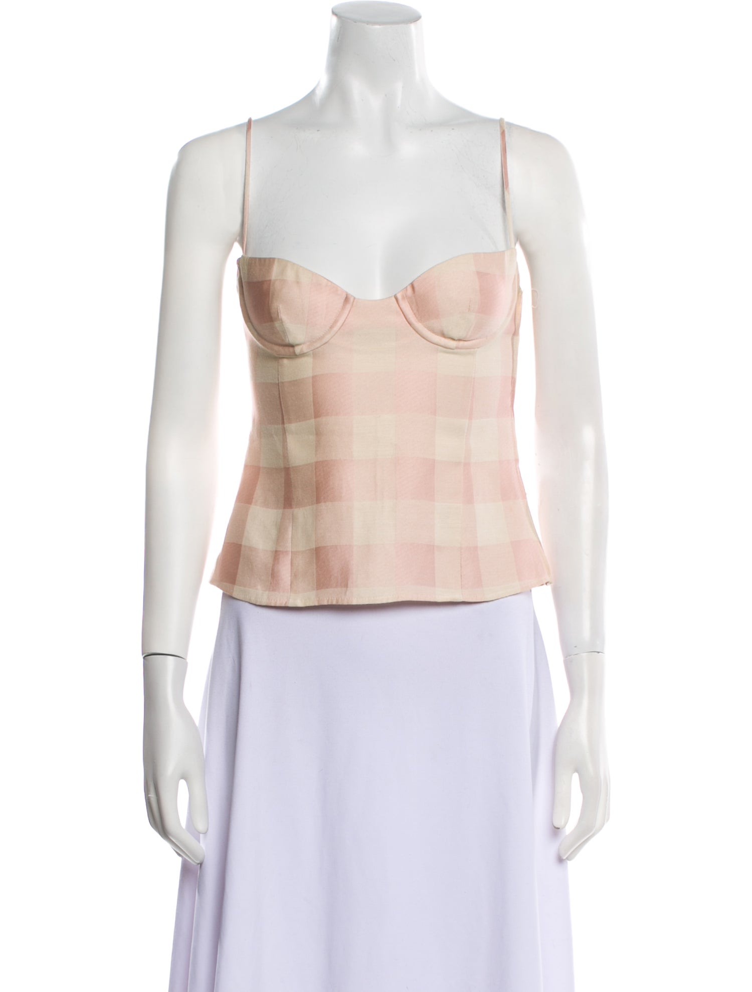 Brock Collection Plaid Print Square Neckline Crop Top