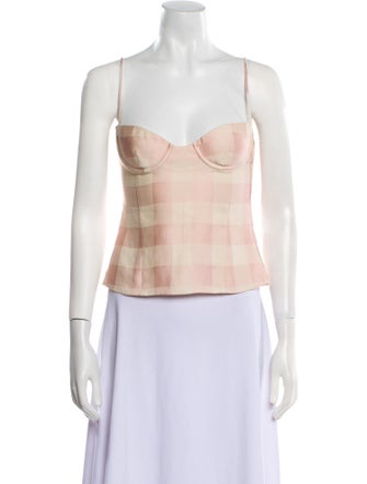 Brock Collection Plaid Print Square Neckline Crop Top