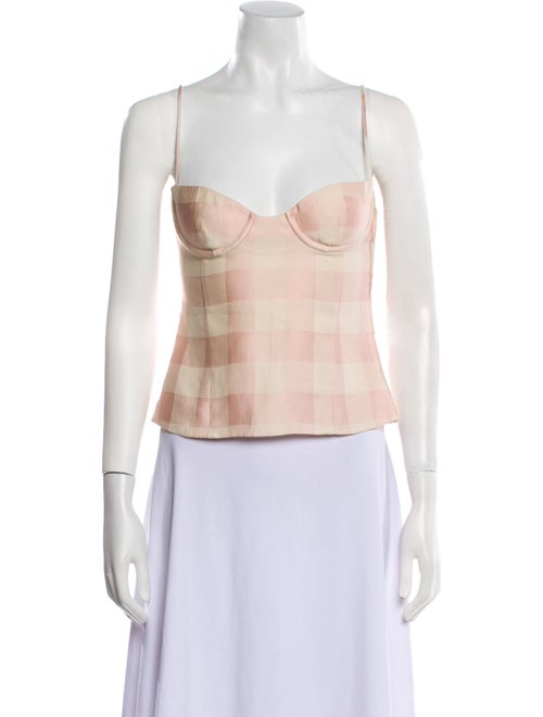 Brock Collection Plaid Print Square Neckline Crop Top