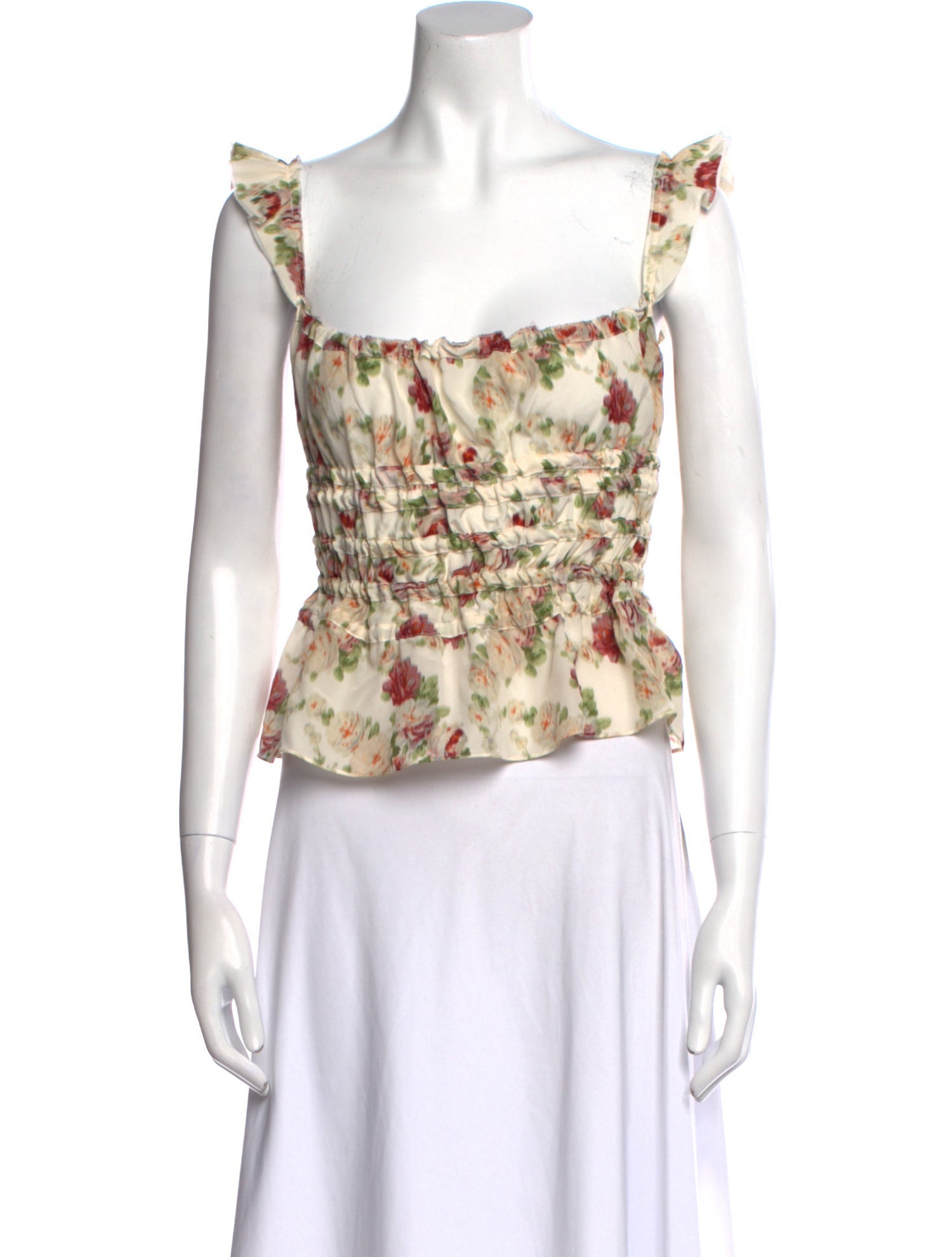 Brock Collection Floral Print Square Neckline Crop Top