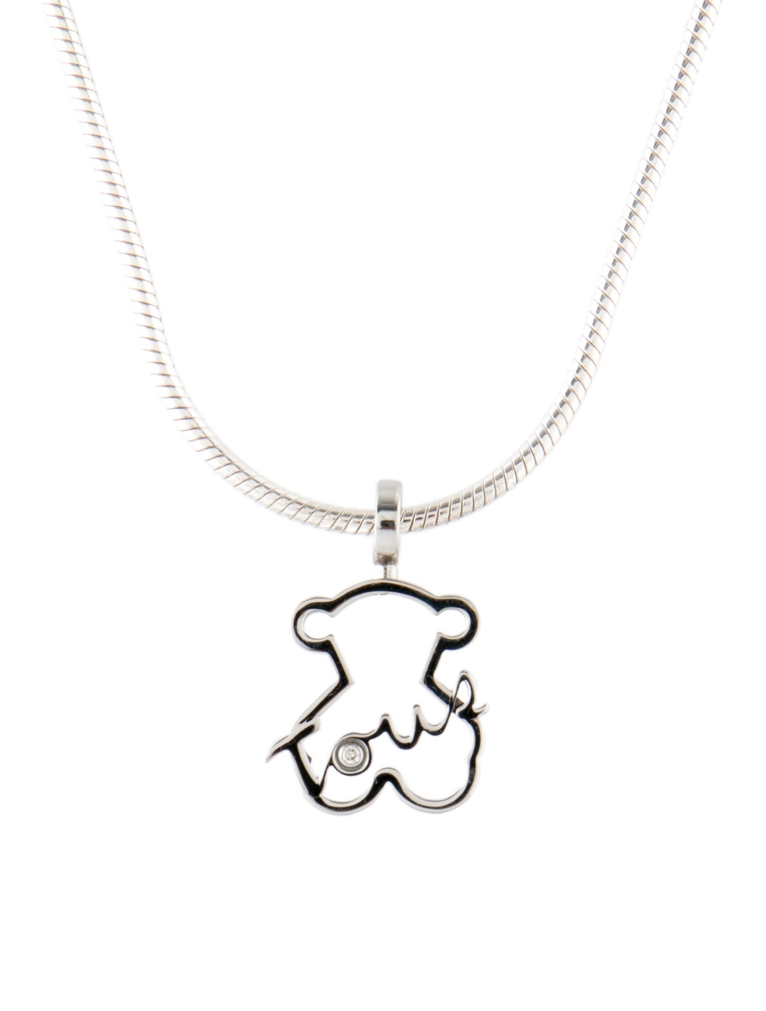 Tous Diamond Teddy Bear Pendant Necklace Stainless Steel Pendant