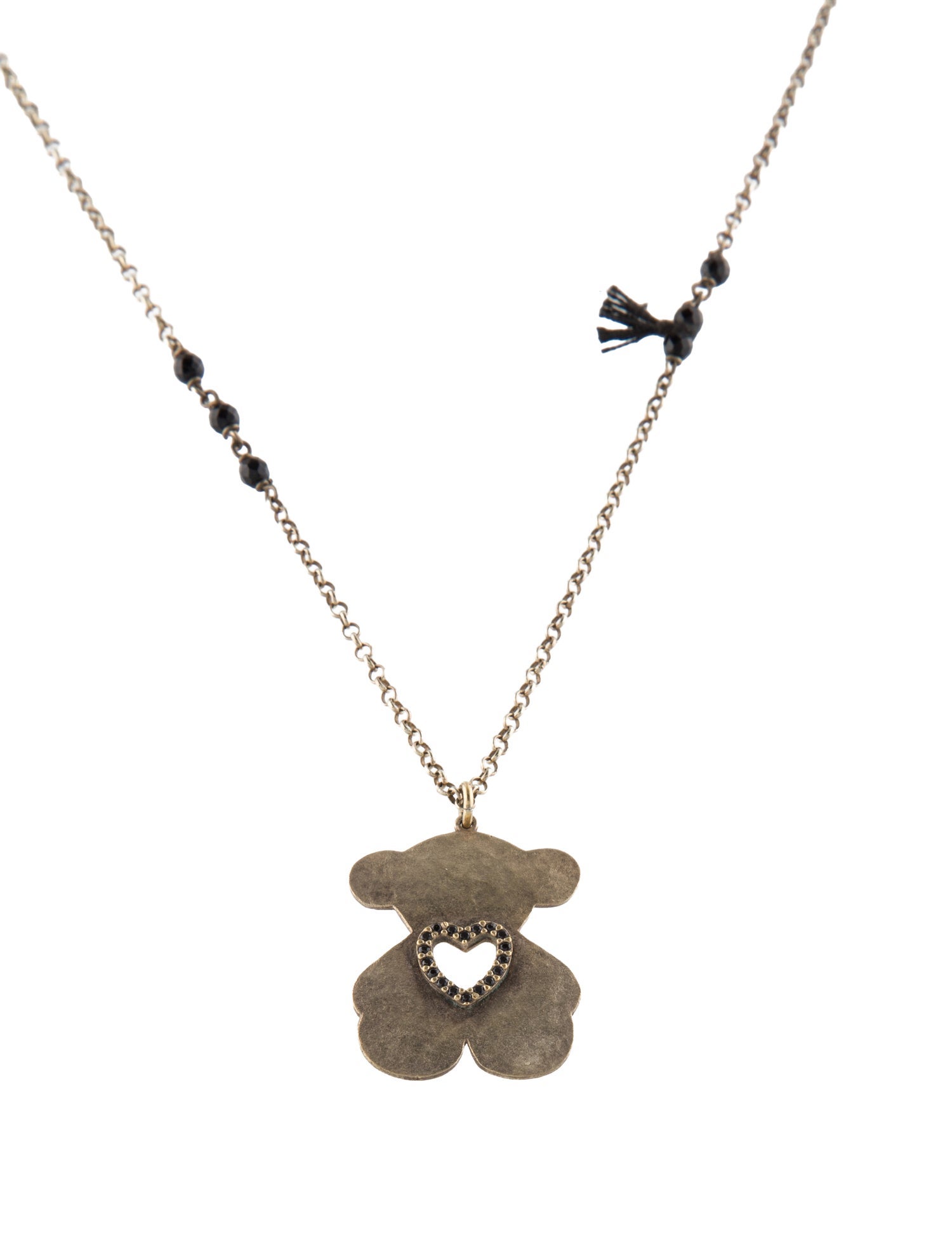 Tous Spinel & Onyx Tassle Bear Pendant Necklace