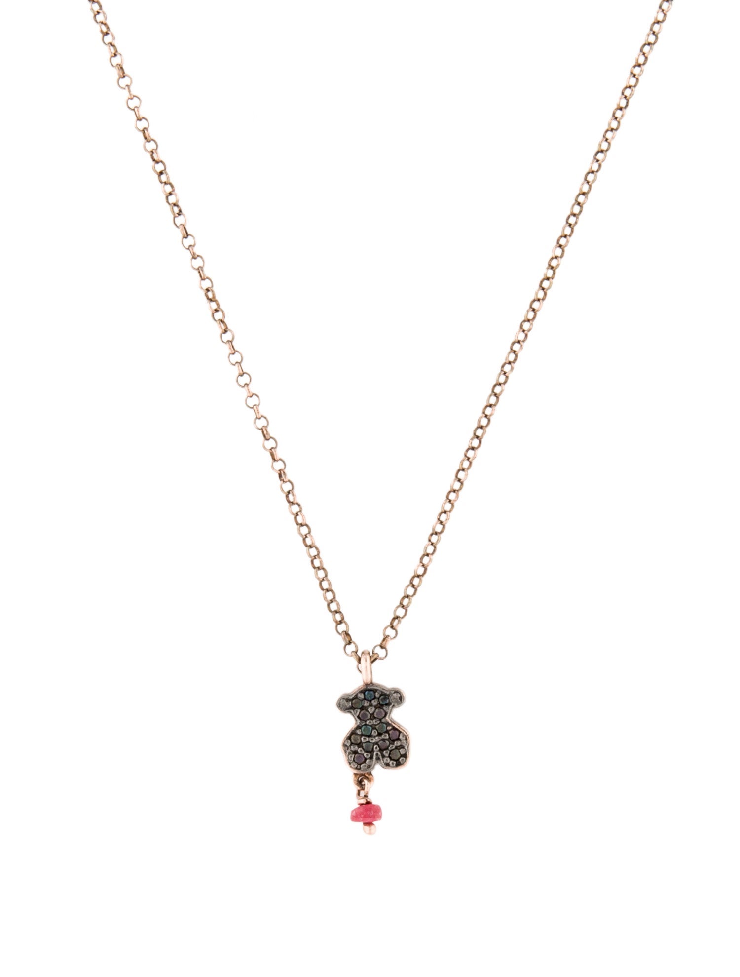 Tous Glass Filled Ruby & Spinel Bear Pendant Necklace