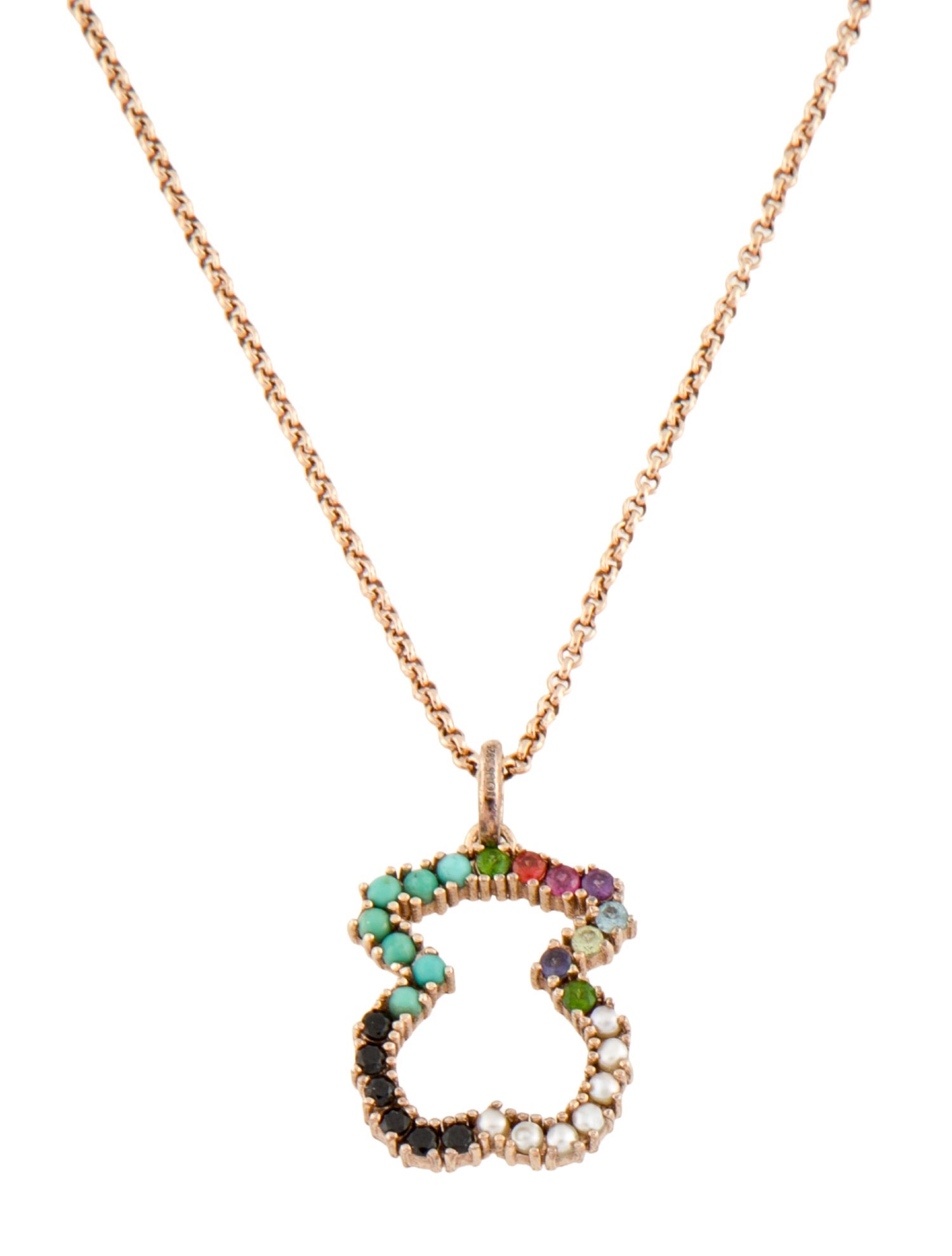 Tous Pearl & Multistone Straight Bear Pendant Necklace