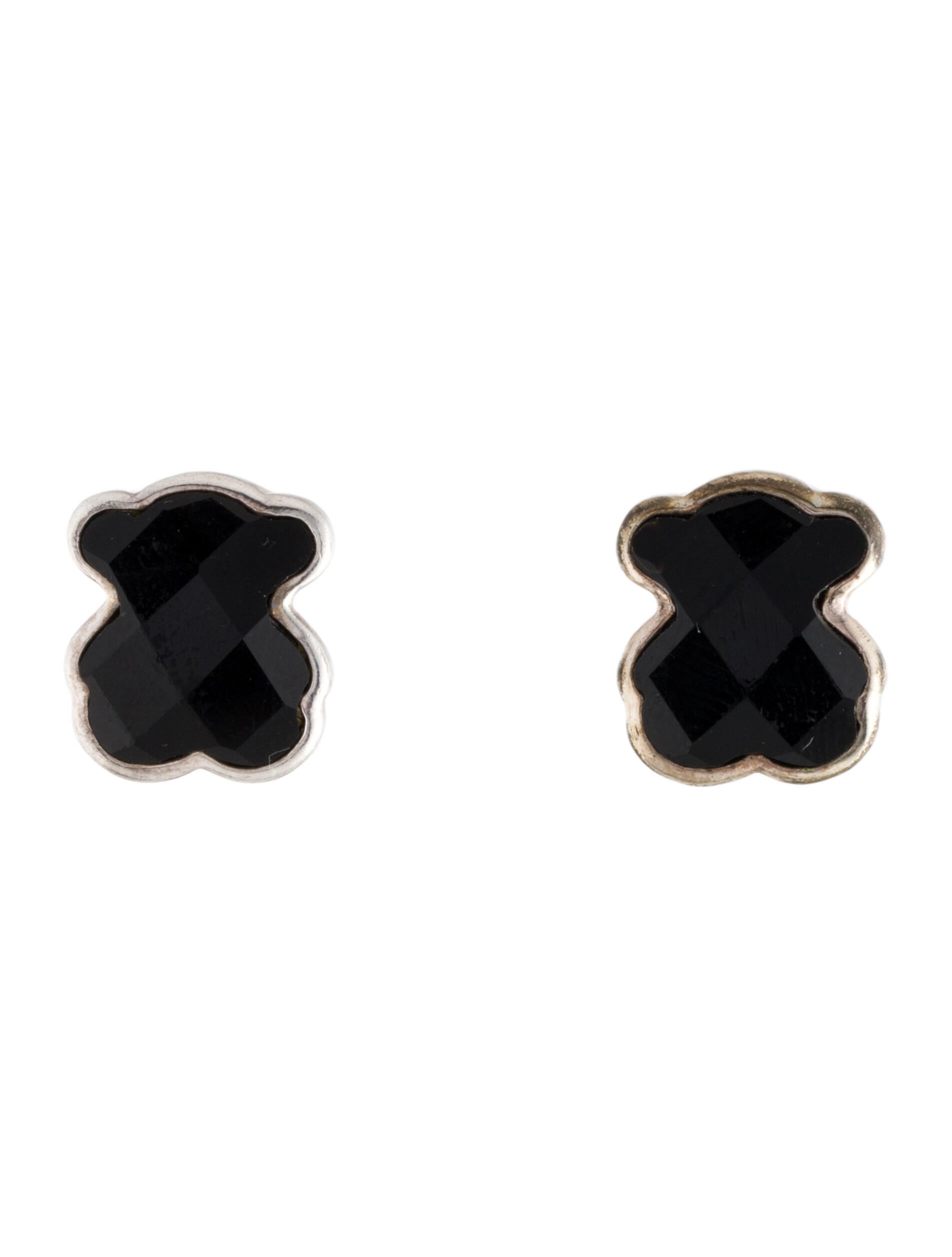 Tous Onyx Bear Icon Color Stud Earrings