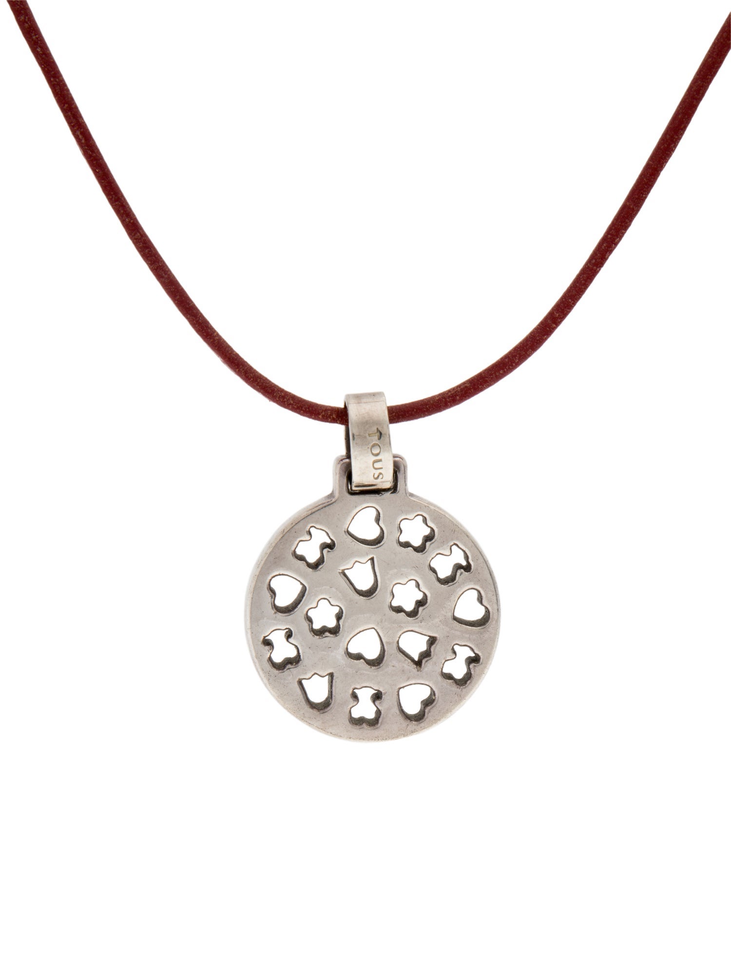 Tous Leather Cut Out Disc Pendant Necklace