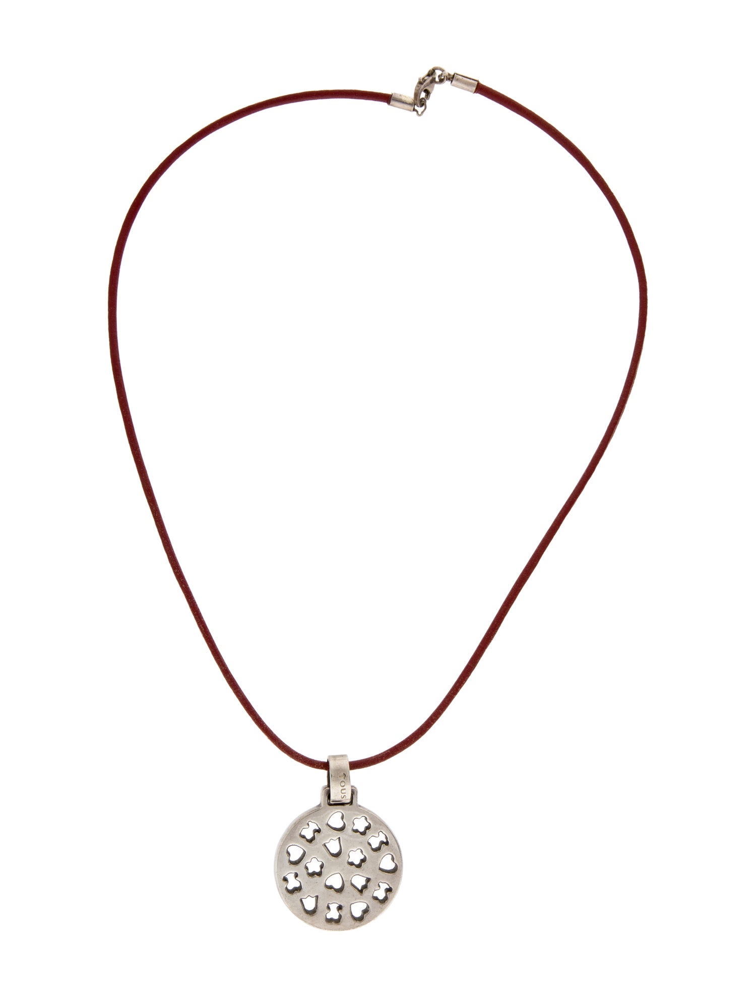 Tous Leather Cut Out Disc Pendant Necklace