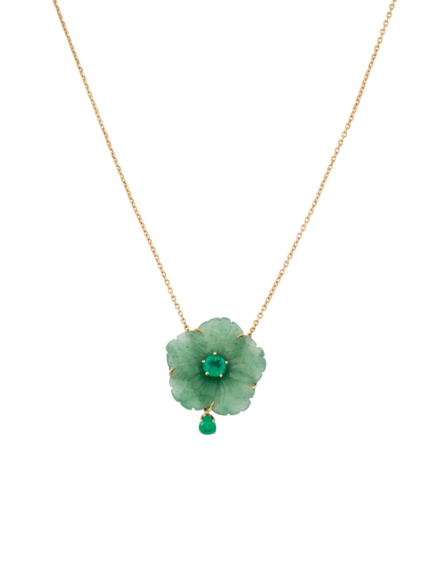 Tous 18K Emerald & Aventurine Quartz Flower Pendant Necklace