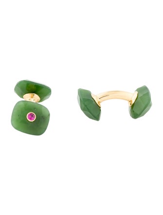 Trianon 18K Nephrite & Ruby Cufflinks