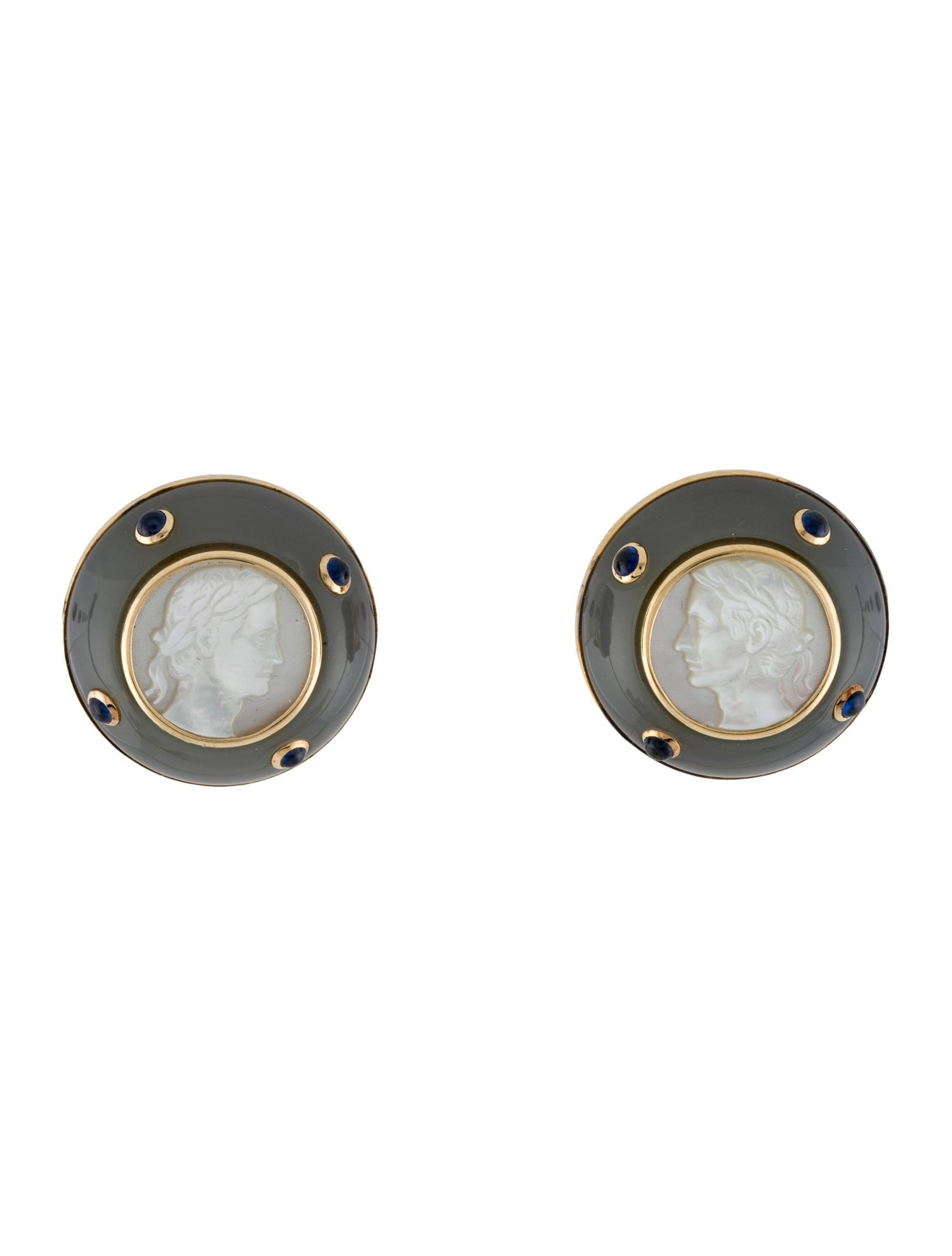 Trianon 14K Mother of Pearl, Chalcedony & Sapphire Clip-On Earrings