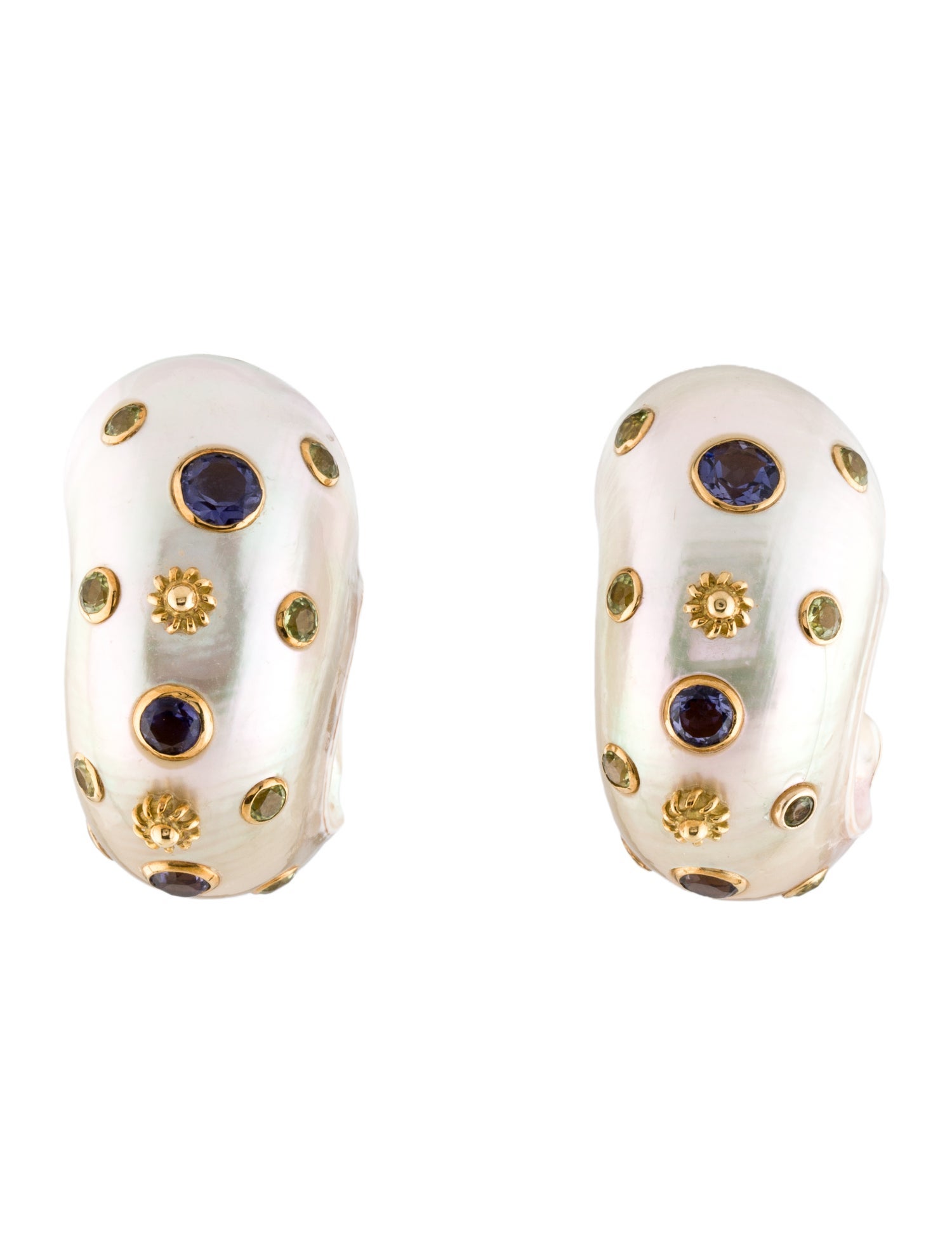 Trianon 18K Mother of Pearl Shell, Iolite & Peridot Clip-On Earrings