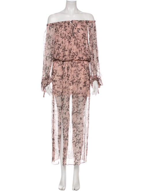Dress Floral Print Long Dress Pink