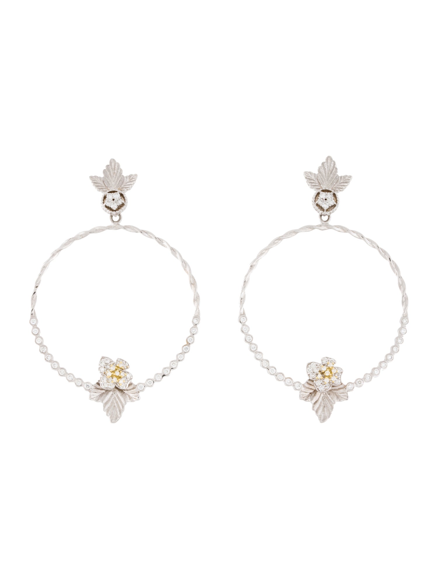 Stambolian 18K 1.00ctw Diamond Twisted Circle Floral Drop Earrings