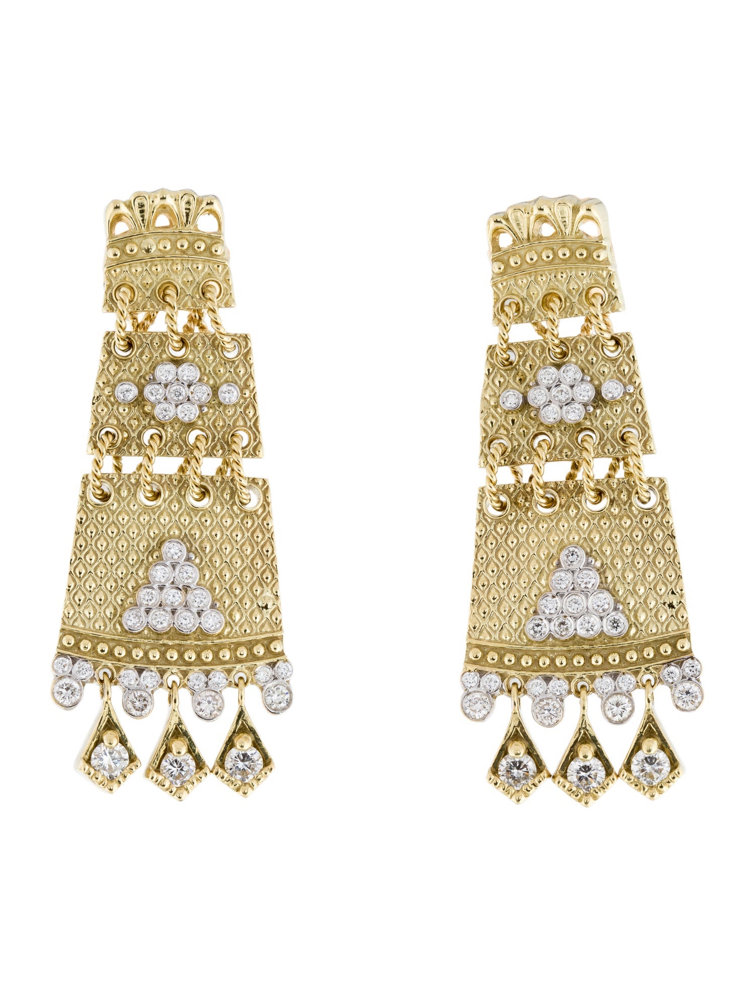 Stambolian 18K 1.07ctw Diamond Hand Woven Chandelier Earrings