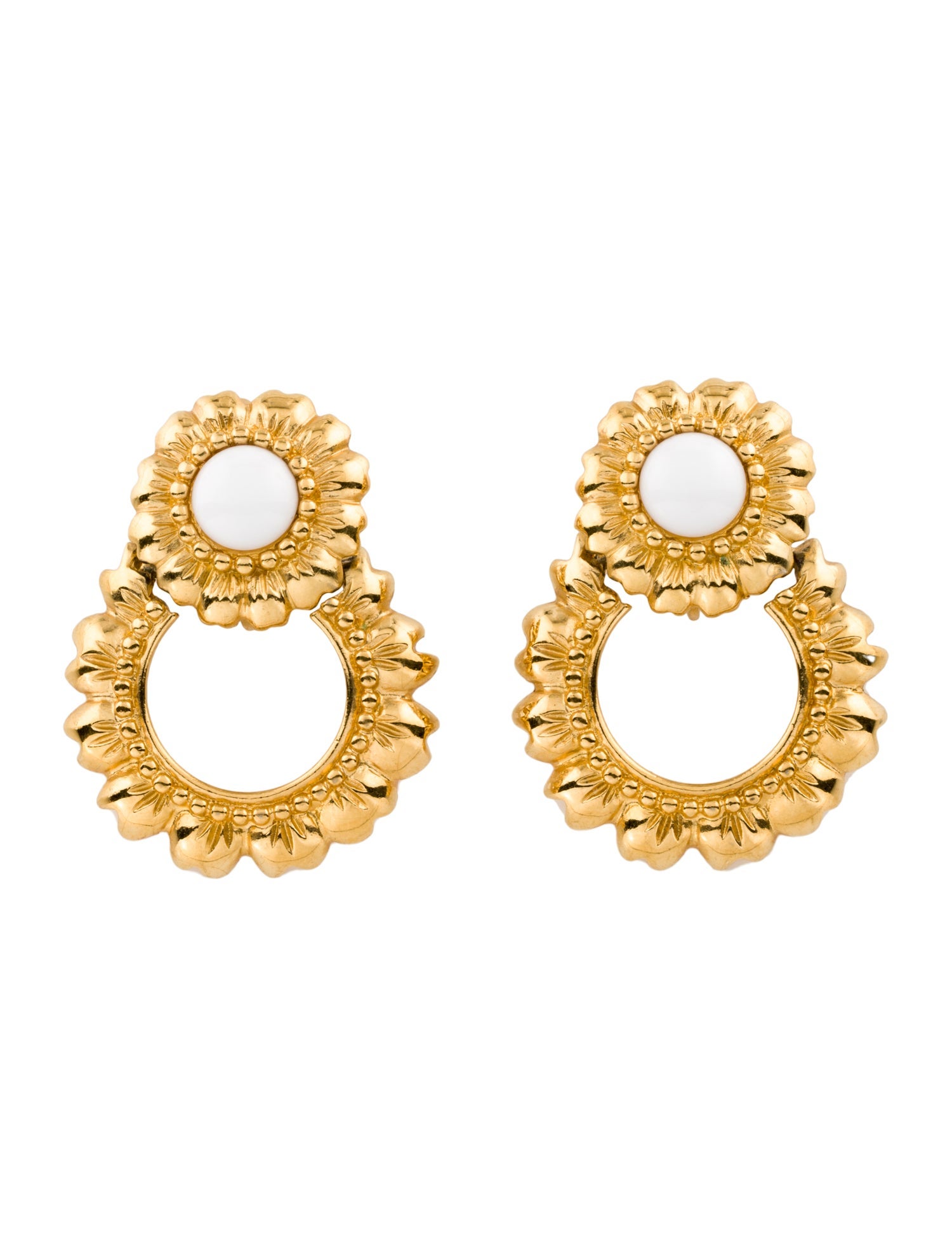 Trifari Resin Flower Clip-On Drop Earrings