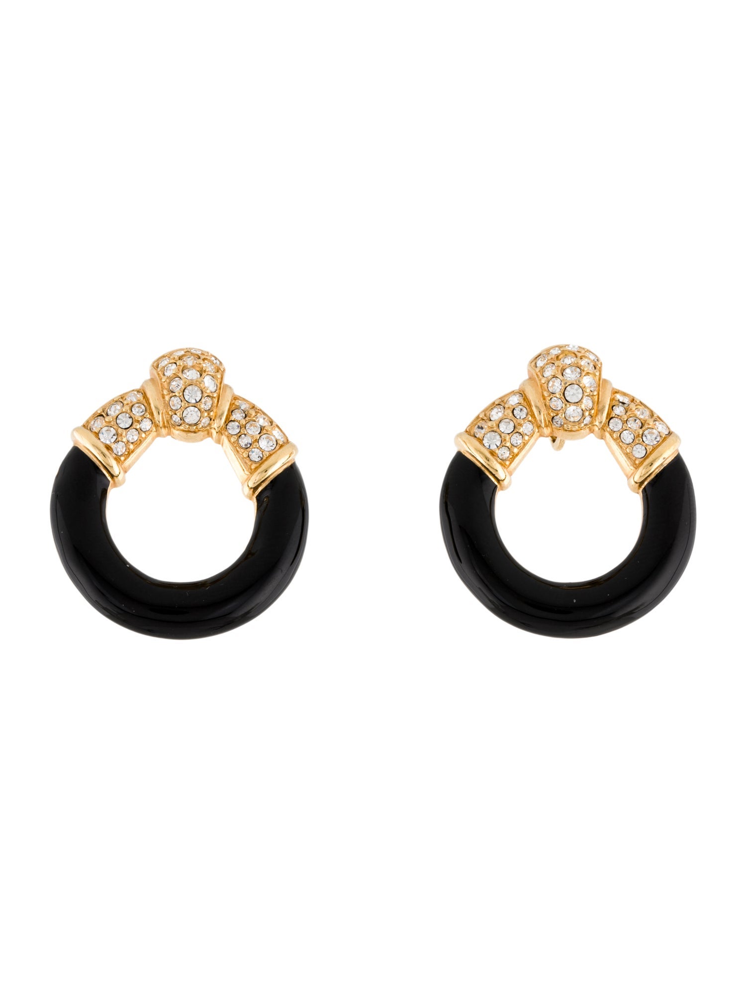 Trifari Crystal & Enamel Hoop Clip-On Earrings