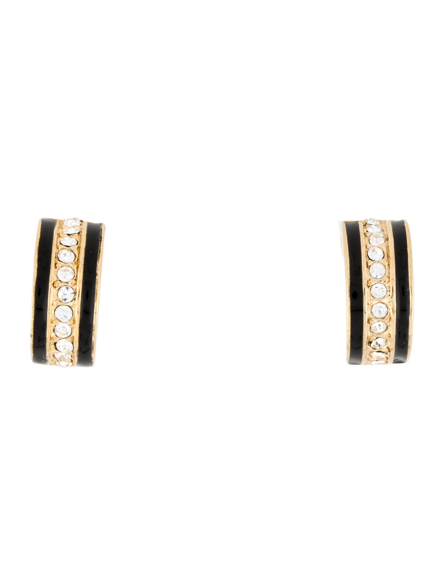 Trifari Vintage Enamel & Crystal Huggies Clip-On Earrings