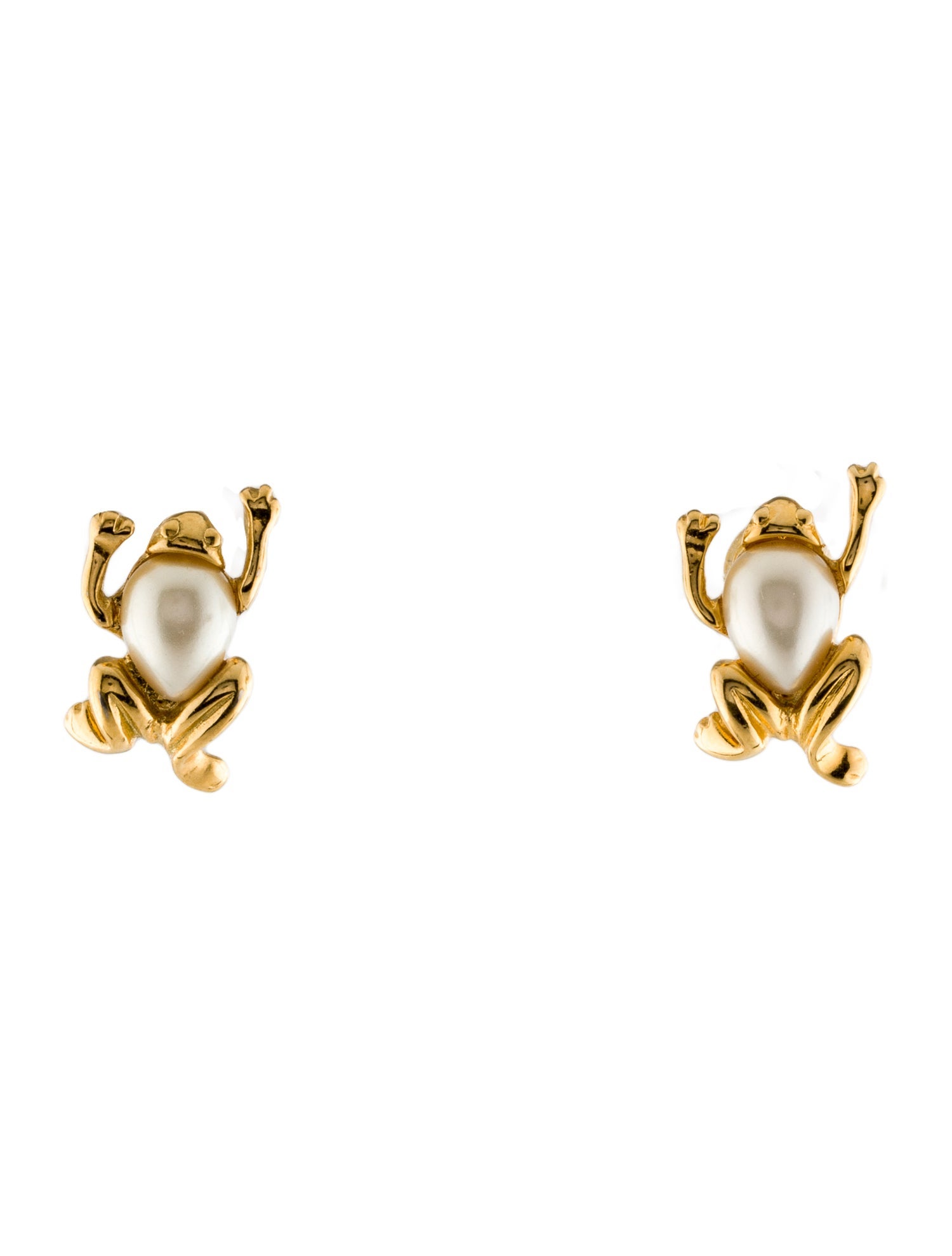 Trifari Faux Pearl Frog Stud Earrings