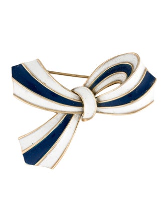 Trifari Enamel Two Tone Bow Pin Brooch