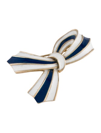 Trifari Enamel Two Tone Bow Pin Brooch