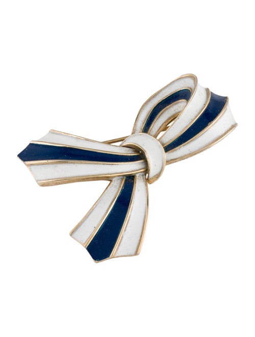 Trifari Enamel Two Tone Bow Pin Brooch