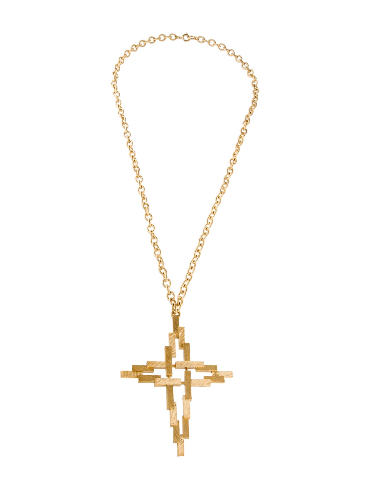 Trifari Geometric Cross Large Pendant Necklace
