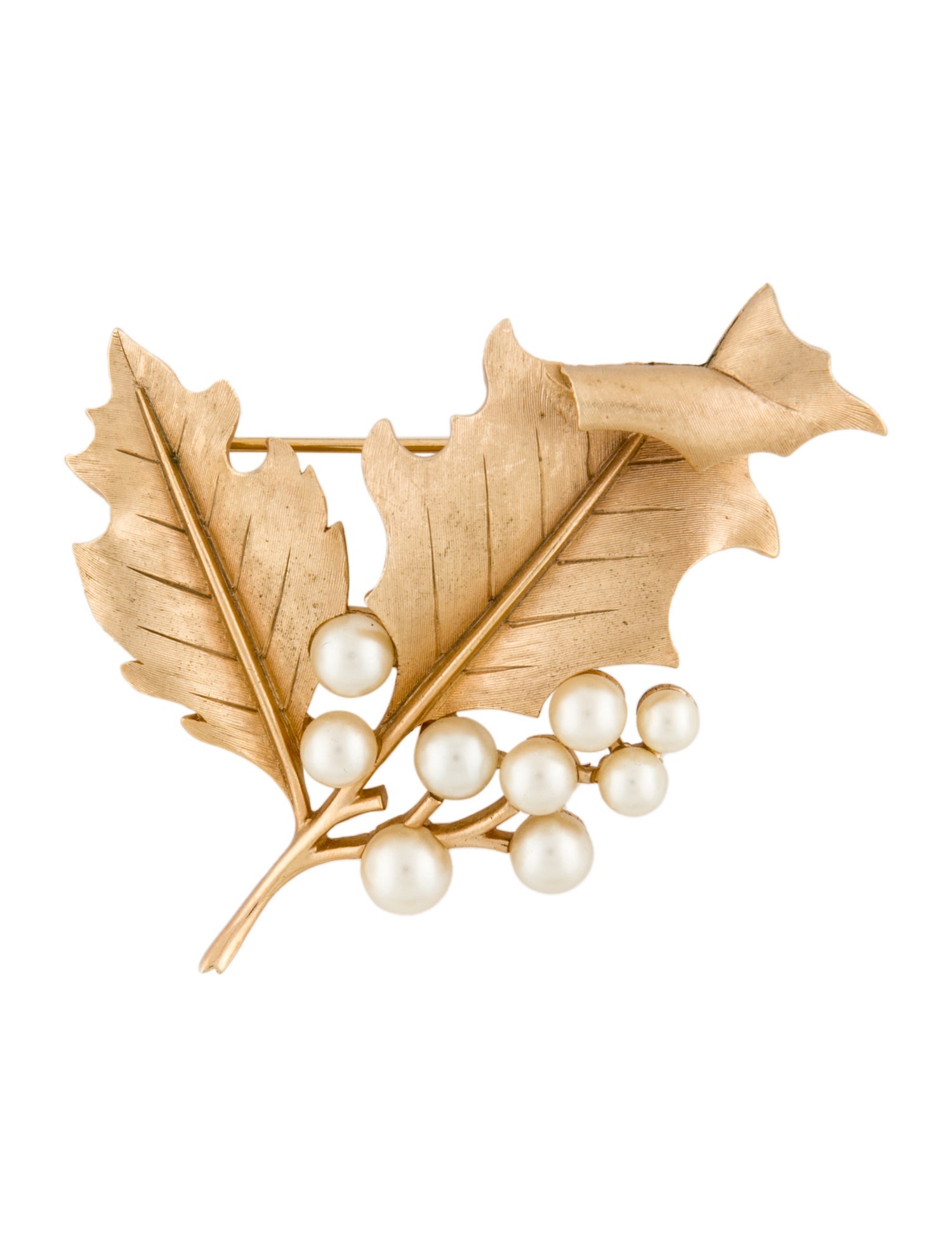 Trifari Vintage Faux Pearl Leaf Pin Brooch