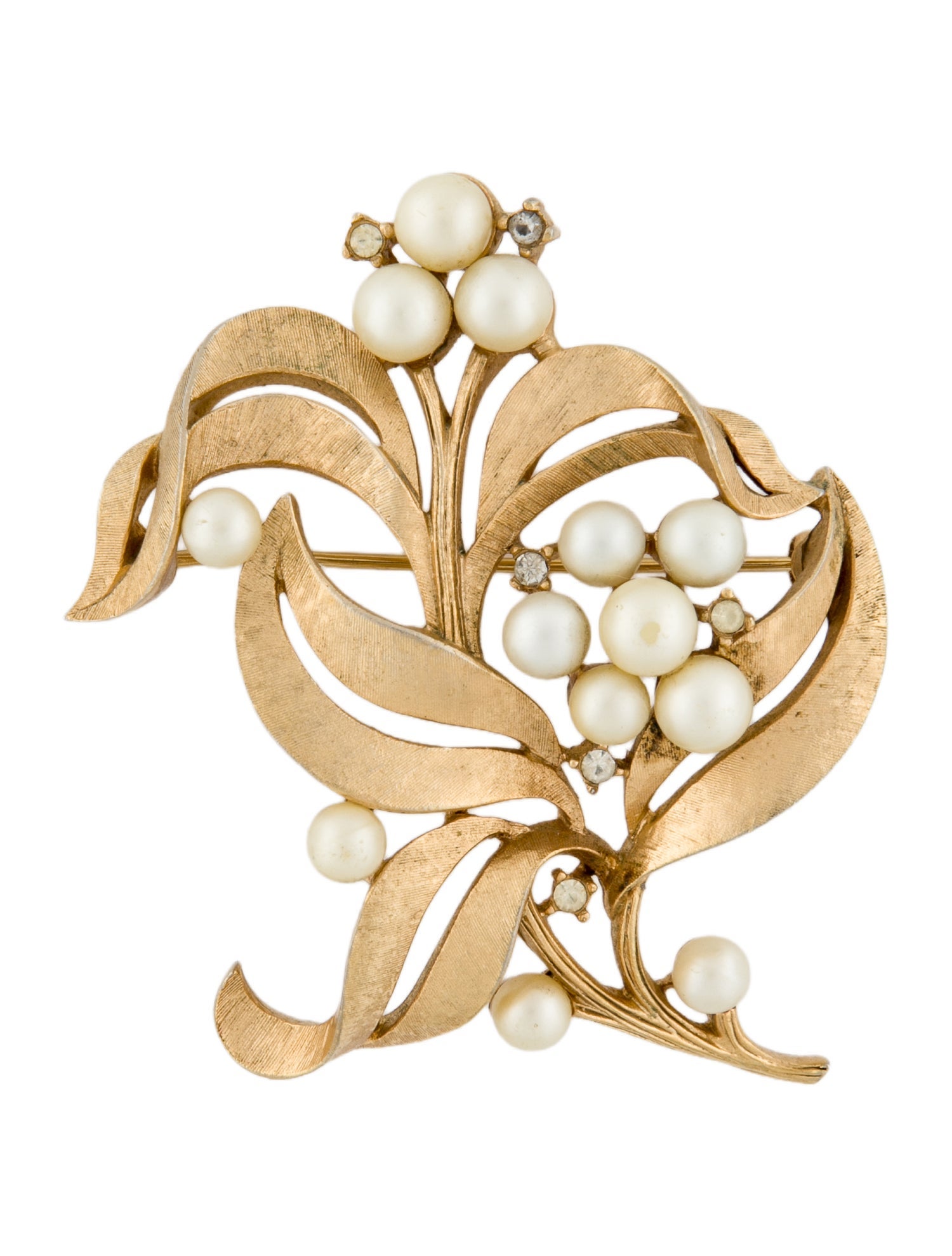 Trifari Vintage Faux Pearl & Crystal Pin Brooch