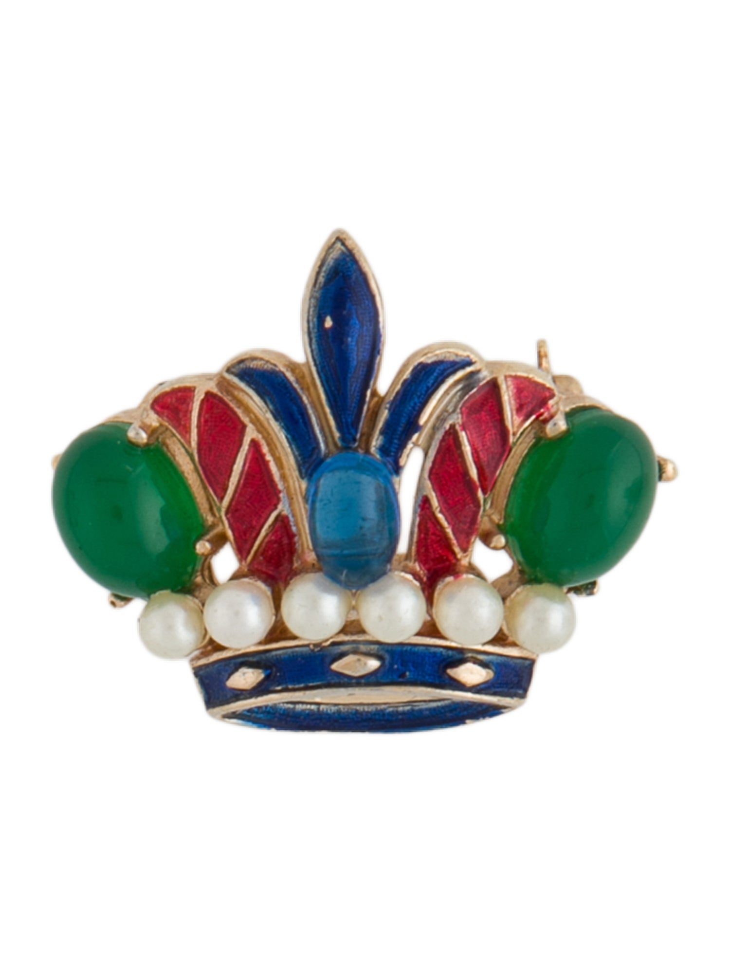 Trifari Crystal, Resin & Faux Pearl Crown Brooch