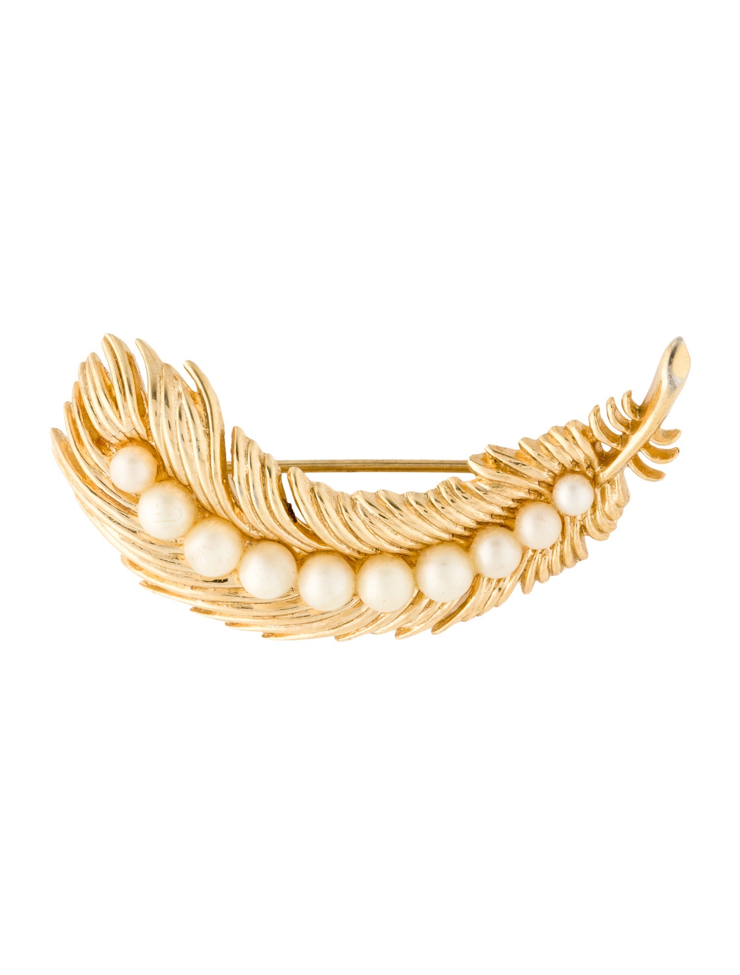 Trifari Faux Pearl Feather Brooch