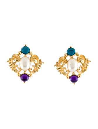 Trifari Faux Pearl & Crystal Clip-On Earrings