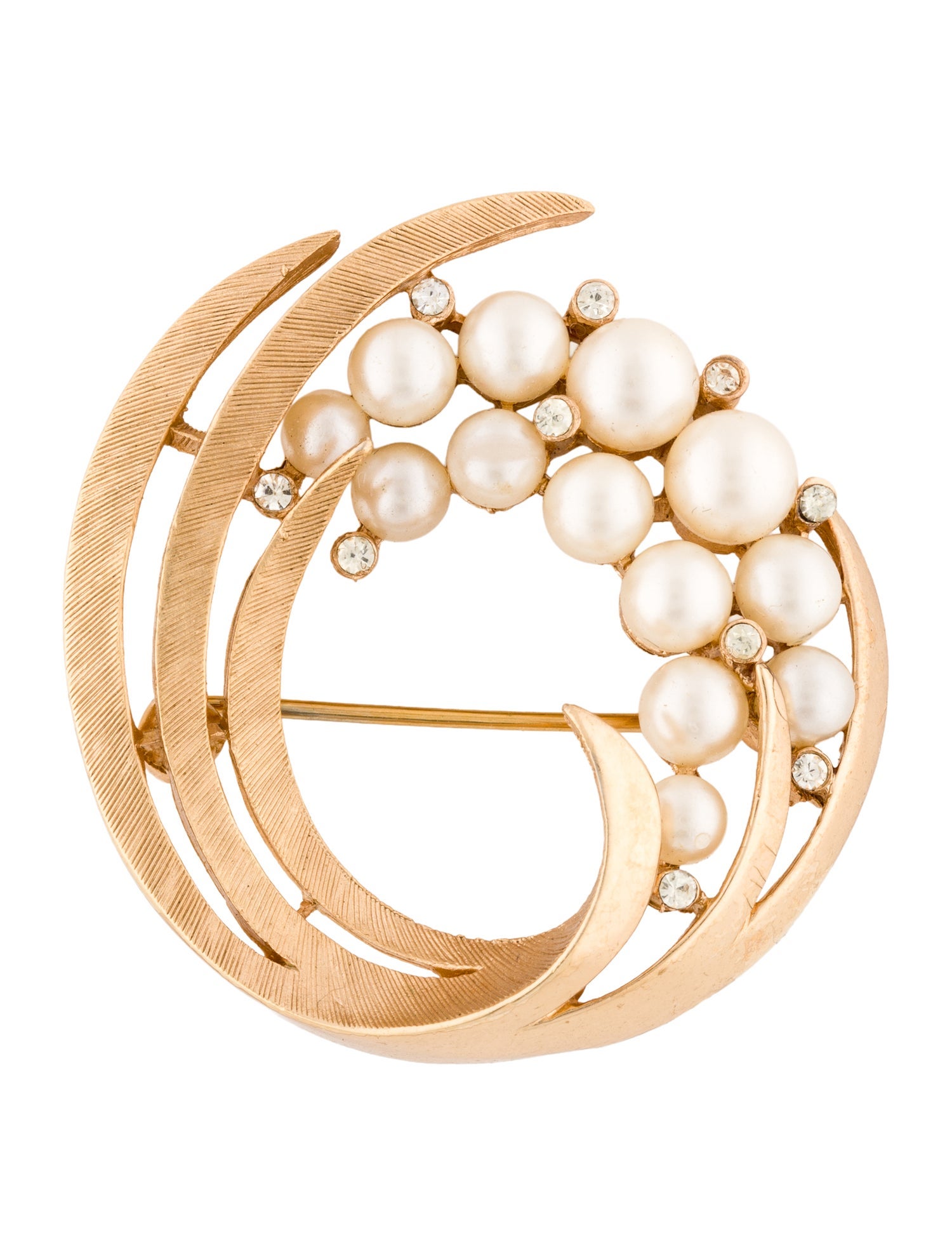 Trifari Vintage Faux Pearl & Crystal Pin Brooch