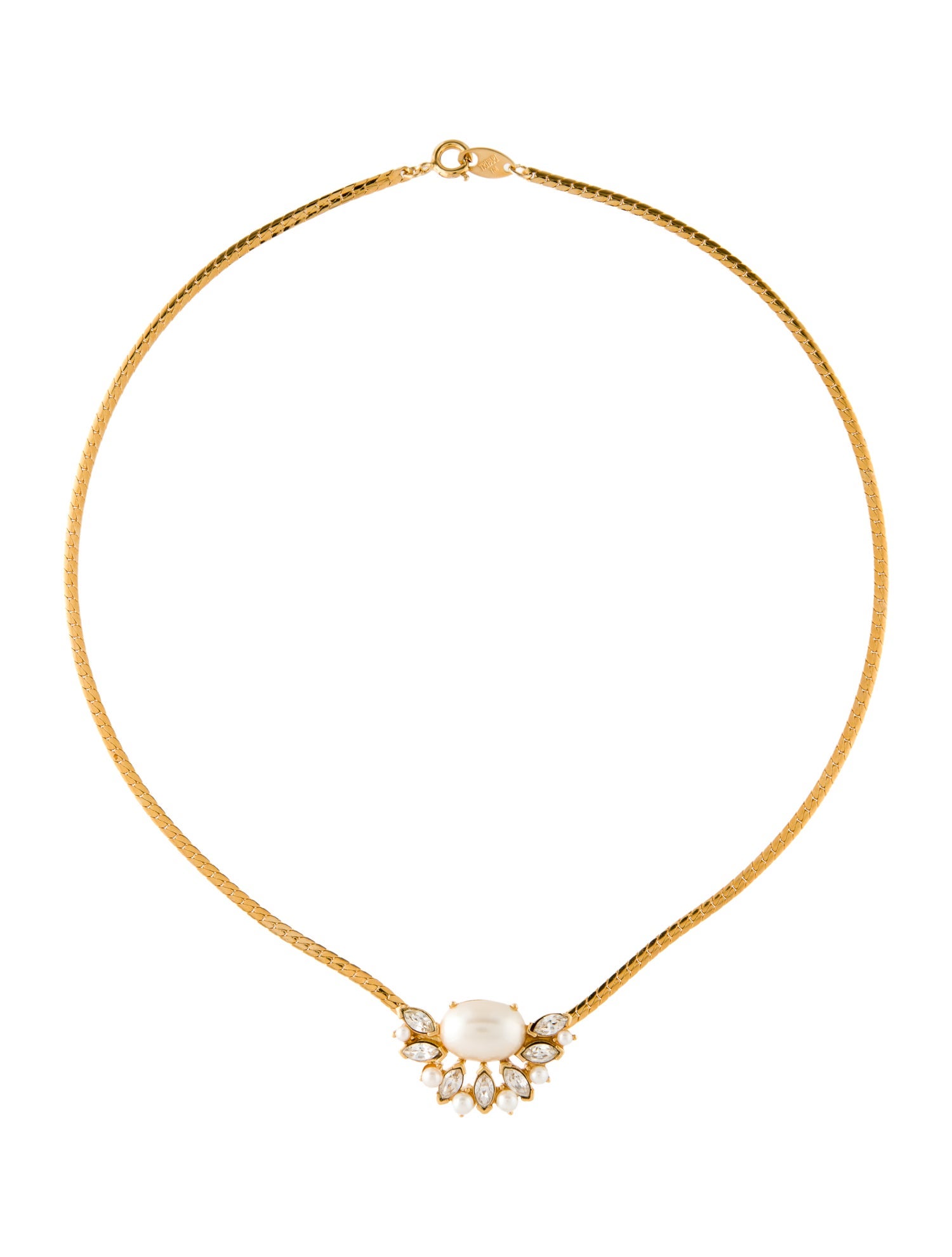 Trifari Vintage Faux pearl & Crystal Pendant Necklace