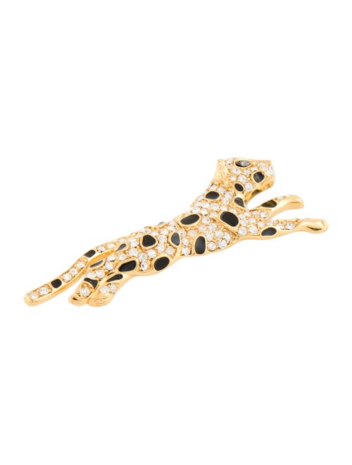 Trifari Crystal & Enamel Leopard Brooch