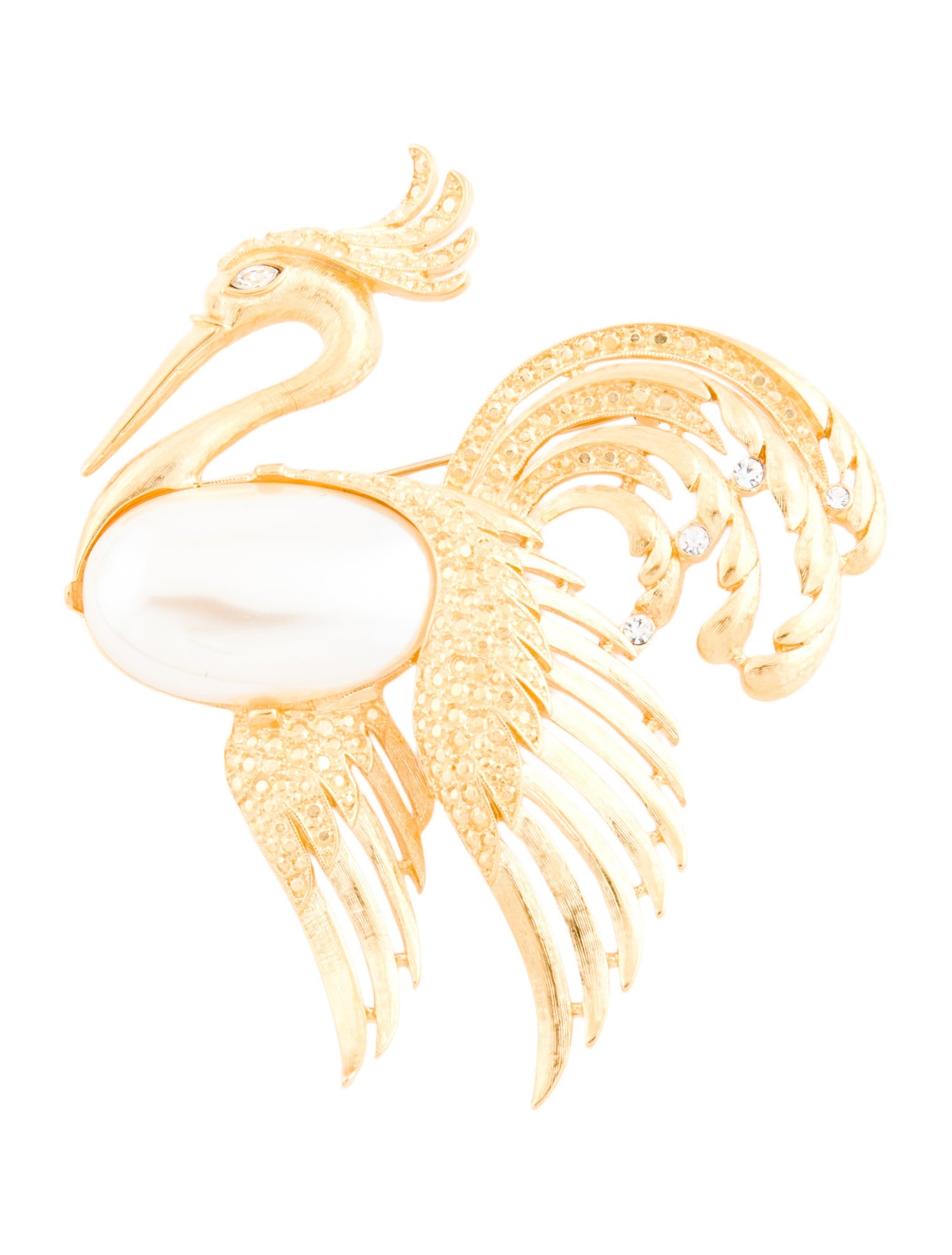 Trifari Faux Pearl & Crystal Bird Brooch w/ Tags