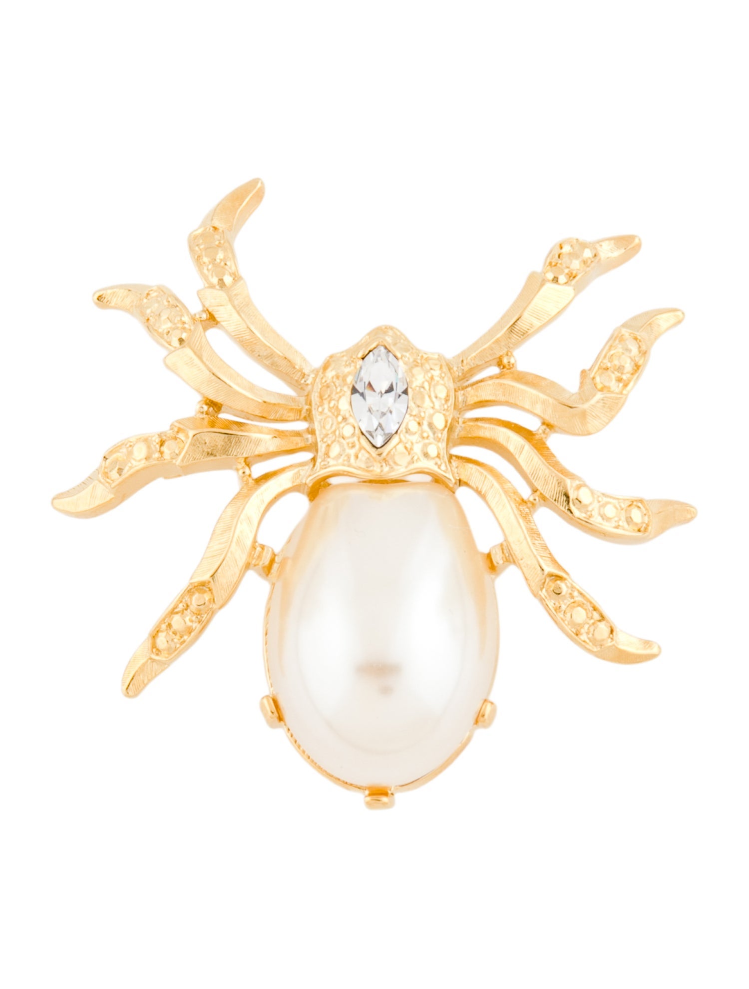 Trifari Vintage Crystal & Faux Pearl Spider Brooch w/ Tags